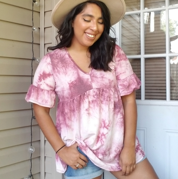 WHAT A DAY TIE DYE RUFFLE TUNIC TOP - Picture 2 of 16